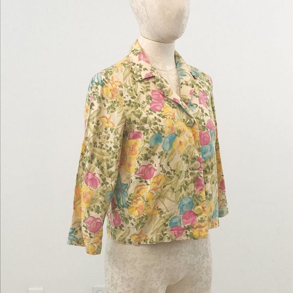 Vintage 50s Floral Blazer Yellow Jacket - Picture 8 of 12